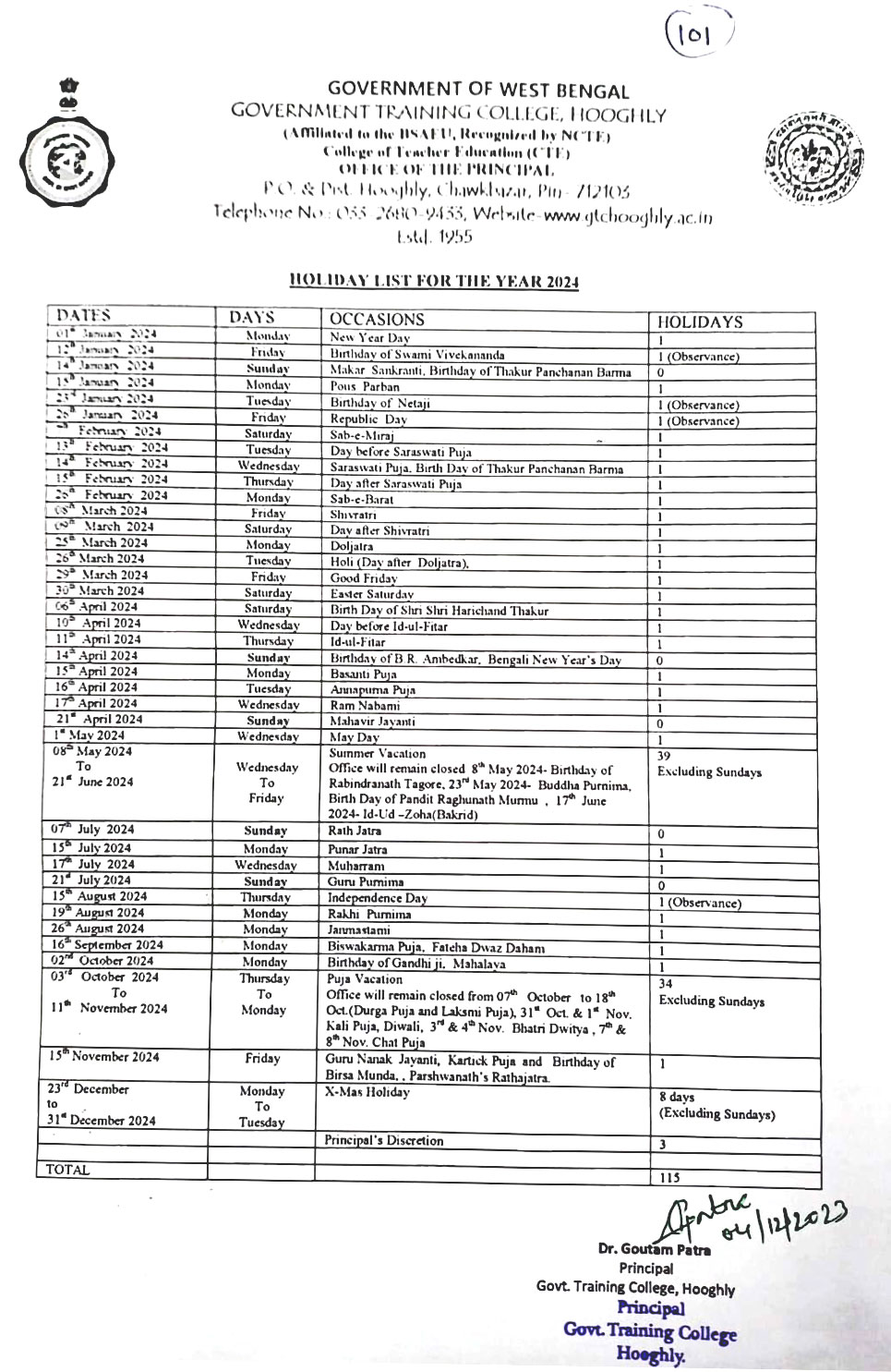 Holiday List